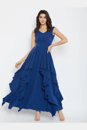Berrylush Women Blue Crepe Maxi Dress