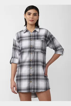 Forever 21 White Checked Shirt Dress