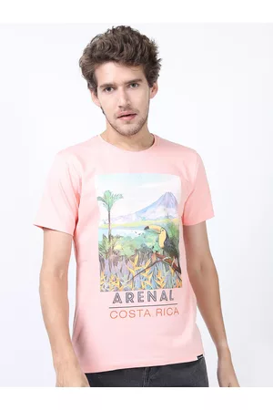 Highlander Men Pink Printed Slim Fit Cotton T-shirt