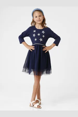 KATE & OSCAR Girl Blue Solid Embellished Dress