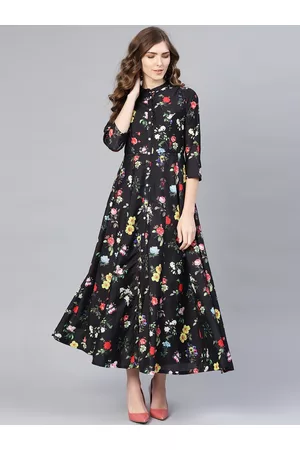 Biba Black & Red Floral Print Maxi Dress