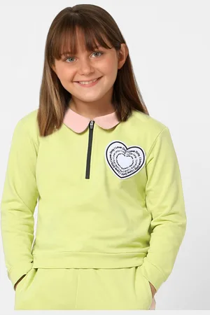 ONLY Girls Green Solid Cotton Sweatshirt