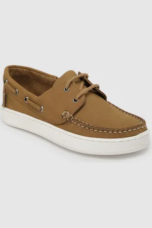 METRO KIDS COMPANY Boys Tan Brown Solid Leather Boat Shoes