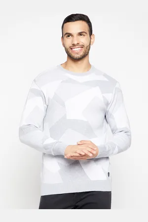 Duke Men Grey & White Geometric Printed Pullover