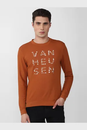 V Dot Men Rust Printed Cotton Sweatshirt