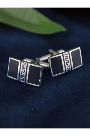 Kavove Men Blue & Silver-Toned Rectangle Shape Cufflink