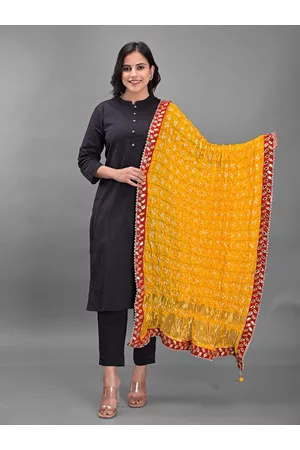 Apratim Yellow & Red Dyed Art Silk Bandhani Dupatta with Gotta Patti