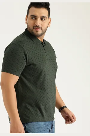 Sztori Men Plus Size Green & Black Printed Pure Cotton Polo Collar T-shirt