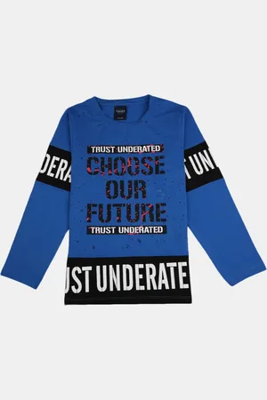 V-Mart Boys Blue Typography Printed Cotton T-shirt