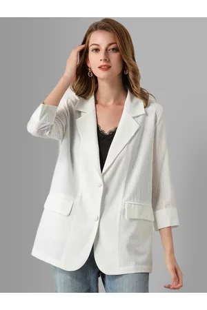 JC Collection Women White Solid Casual Over Coats