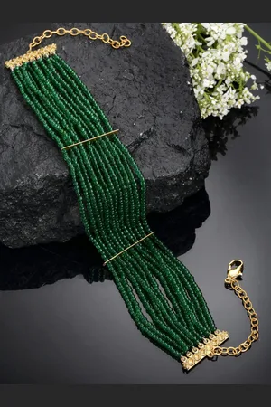 DUGRISTYLE Gold-Toned & Green Sterling Silver Gold-Plated Choker Necklace