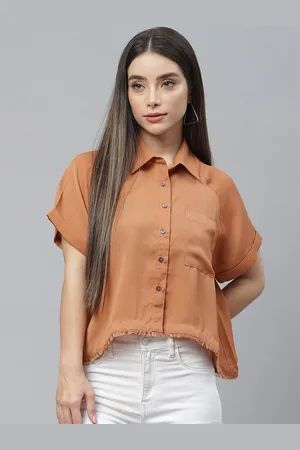 Cottinfab Women Rust Brown Casual Shirt