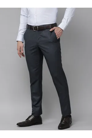 Park Avenue Men Dark Blue Solid Mid-Rise Formal Trousers