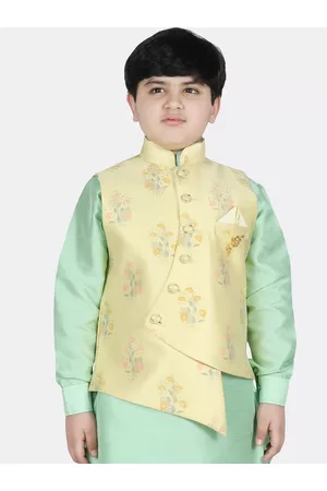 SG Boys Yellow & Pink Printed Woven Nehru Jackets