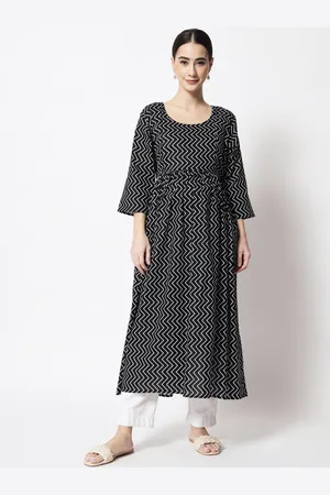 Aujjessa Women Geometric Printed Thread Work Maternity Anarkali Cotton Kurta