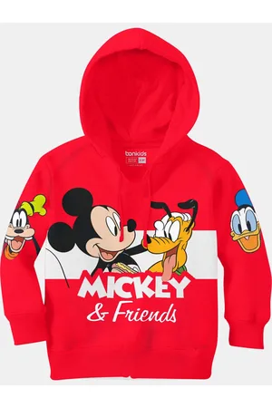 BONKIDS Boys Red Mickey Boys Printed Hooded Sweatshirt
