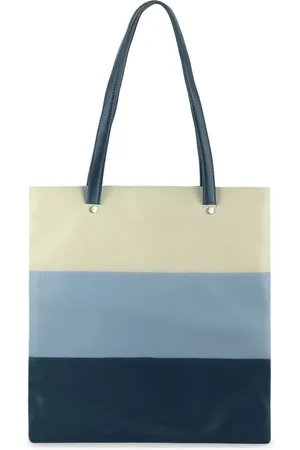 Toteteca Blue Colourblocked Tri Color PU Oversized Shopper Shoulder Bag
