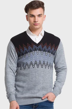 ColorPlus Men Grey & Black Self Design Pullover