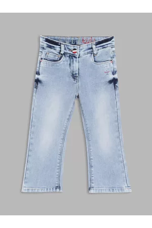 Elle Girls Blue Flared Heavy Fade Cotton Jeans