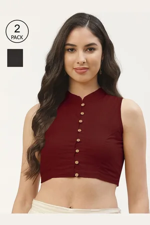 Molcha Women Pack Of 2 Maroon & Black Solid Cotton Saree Blouse