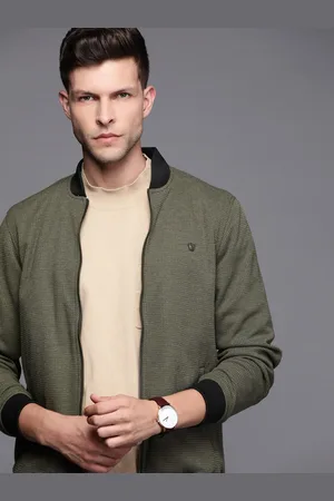 Louis Philippe Men Olive Green Self Design Bomber Jacket