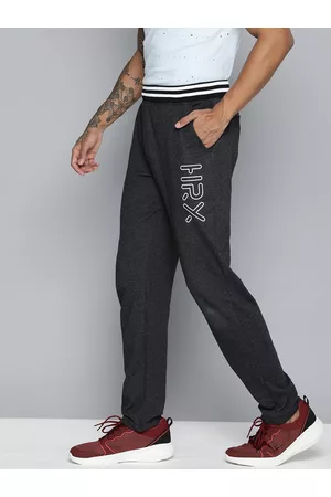 HRX Men Charcoal Black Printed Detail Regular Fit Track pants