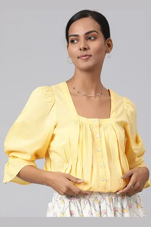 Fabindia Yellow Blouson Crop Top