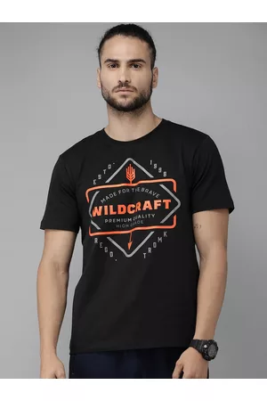 Wildcraft Men Black Printed Round Neck Pure Cotton T-shirt