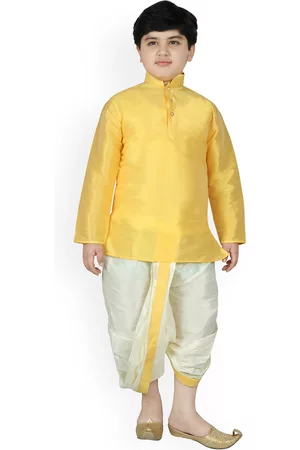 SG Boys Yellow & Beige Solid Kurta with Dhoti Pants