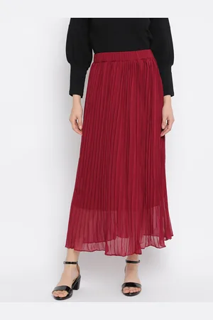 Mayra Women Red Accordion Pleated Flared Skirt