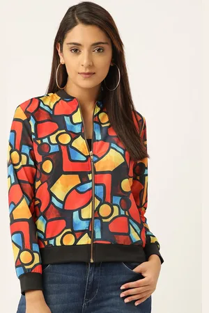 Erotissch Women Orange & Blue Picasso Print Bomber Jacket