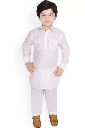 SG Boys White Solid Pathani Kurta with Pyjamas