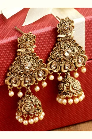 karatcart Women Gold-Plated Dome Shaped Jhumkas Earrings
