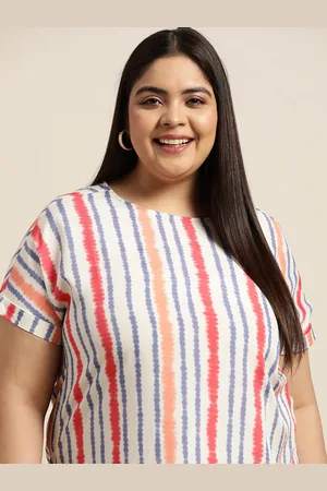 Sztori Women Plus Size Off White & Red Striped Extended Sleeves Top