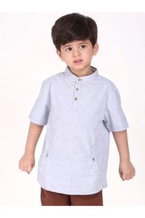 Biglilpeople Boys White & Brown Solid Cotton Blend Clothing Set