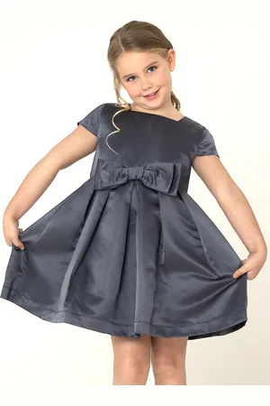 Cherry Crumble Girls Navy Blue Satin Finish Solid Fit & Flare Dress