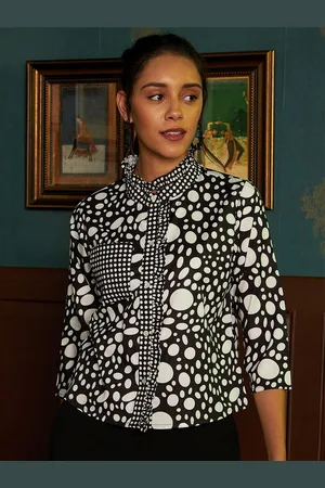 ATHENA Black Print Shirt Style Top