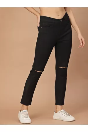 KASSUALLY Women Black Skinny Fit Low Distress Stretchable Jeans