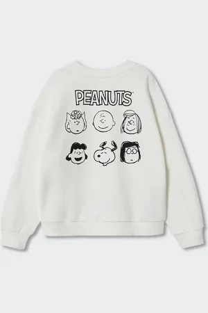 MANGO Girls White & Black Peanuts Print Sustainable Sweatshirt