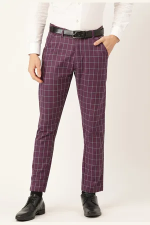 SOJANYA Men Purple & White Checked Smart Fit Formal Trousers