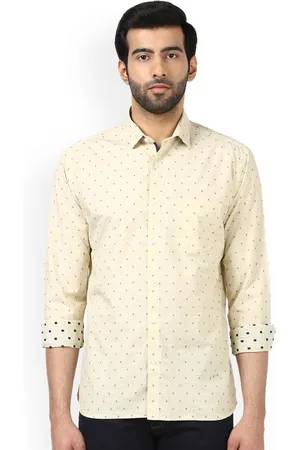 Park Avenue Men Yellow Slim Fit Printed Casual Shirt
