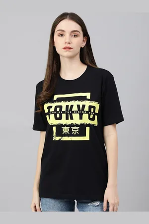 Color Capital Women Black Typography Printed Boxy Pure Cotton T-shirt