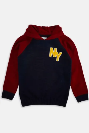 Pantaloons Boys Navy Blue & Maroon Pullover with Embroidered Detail