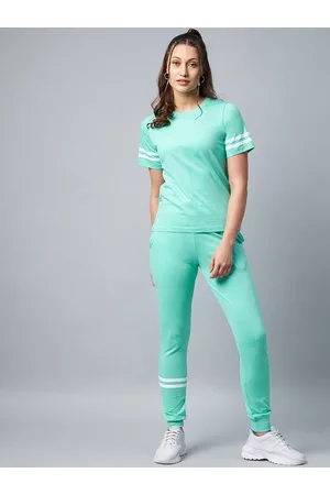 StyleStone Women Green Striped Cotton Tracksuits