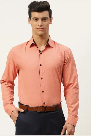 SOJANYA Men Rust Orange Pure Cotton Solid Classic Formal Shirt