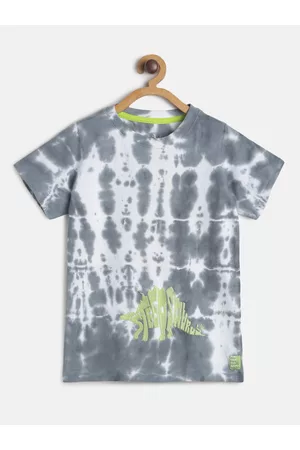 TALES & STORIES Boys Grey Cotton Dyed Round Neck T-shirt