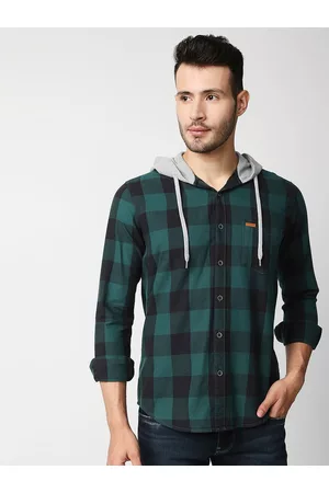 Pepe Jeans Men Green Buffalo Checked Cotton Casual Shirt