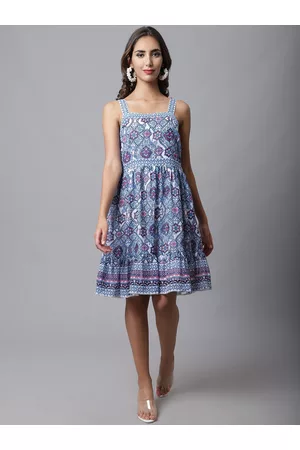 MARC LOUIS Women Blue Floral Georgette Dress