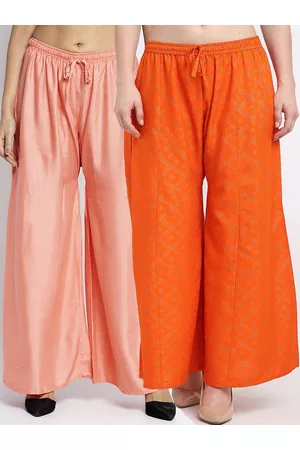 Jinfo Women Set Of 2 Peach-Coloured & Orange Printed Flared Fit Palazzos
