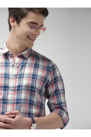 Mast & Harbour Men Pink & Blue Checked Casual Shirt